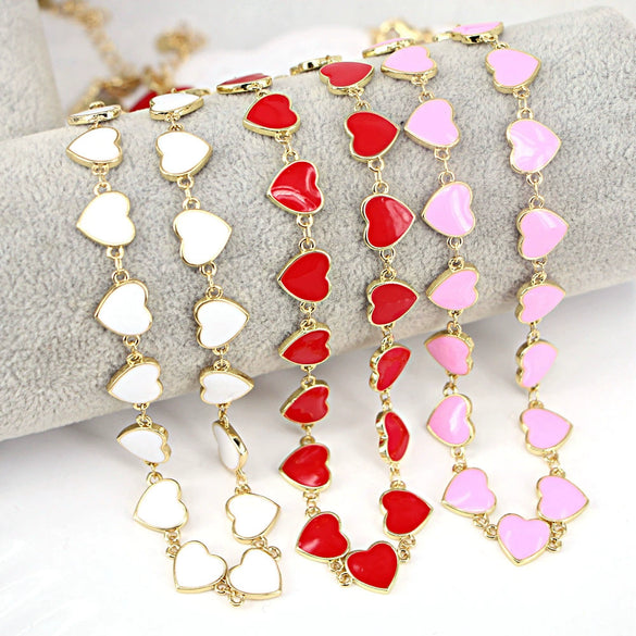 Women's Simple Enamel Heart Necklace With Electroplated Copper Water Wave Chain Fashion Jewelry