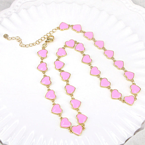 Women's Simple Enamel Heart Necklace With Electroplated Copper Water Wave Chain Fashion Jewelry