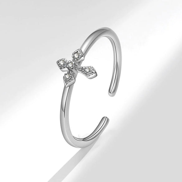 Women's Simple Fashion Cross Ring Copper With Small Zircon Inlay Geometric Style Electroplated