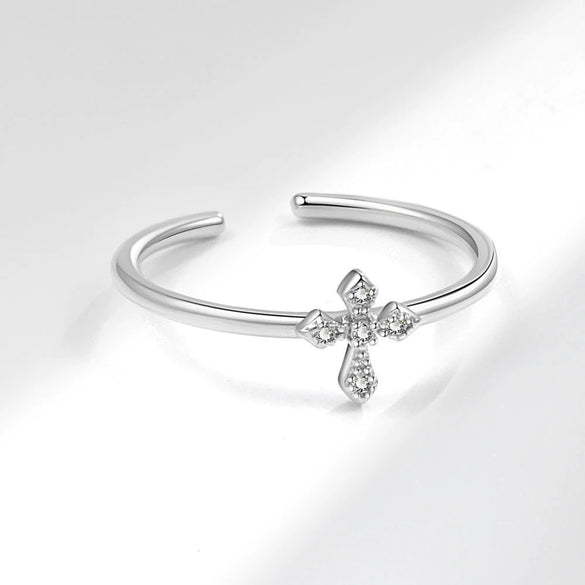 Women's Simple Fashion Cross Ring Copper With Small Zircon Inlay Geometric Style Electroplated