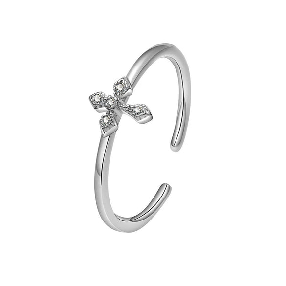 Women's Simple Fashion Cross Ring Copper With Small Zircon Inlay Geometric Style Electroplated