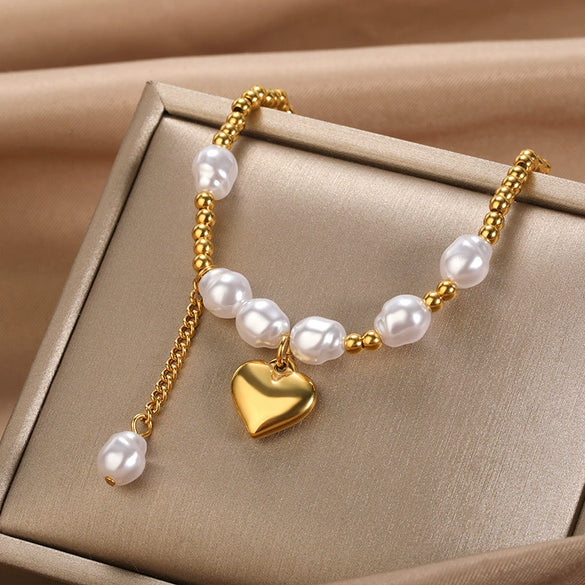 Women's Simple Fashion Pearl Stainless Steel Platinum Gold Bracelet