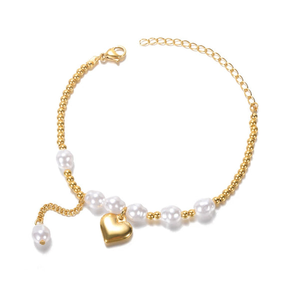 Women's Simple Fashion Pearl Stainless Steel Platinum Gold Bracelet