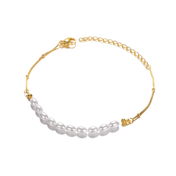 Women's Simple Fashion Pearl Stainless Steel Platinum Gold Bracelet