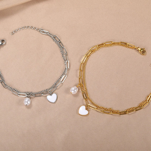 Women's Simple Fashion Pearl Stainless Steel Platinum Gold Bracelet