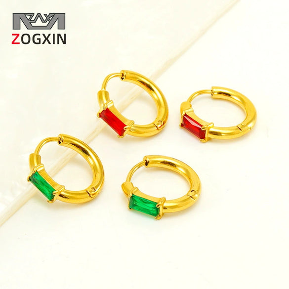 Women's Simple Fashion Square Zircon Inlaid 316L Stainless Steel 18K Gold Plated Geometric Earrings