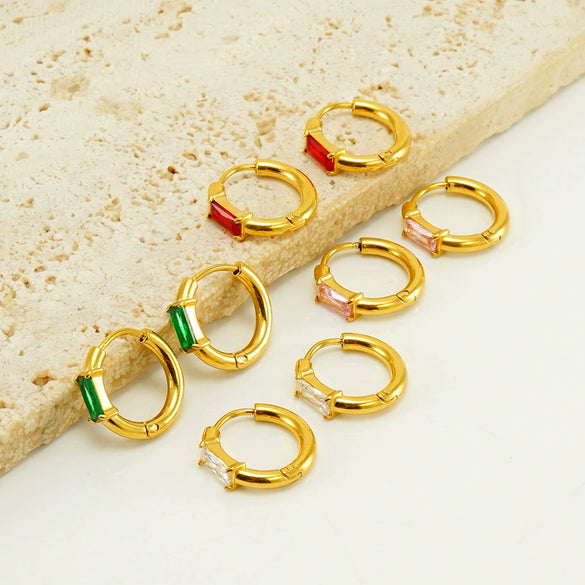 Women's Simple Fashion Square Zircon Inlaid 316L Stainless Steel 18K Gold Plated Geometric Earrings