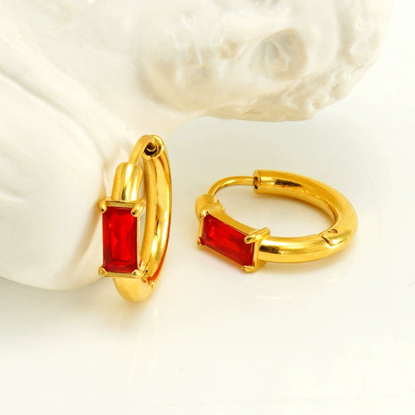 Women's Simple Fashion Square Zircon Inlaid 316L Stainless Steel 18K Gold Plated Geometric Earrings