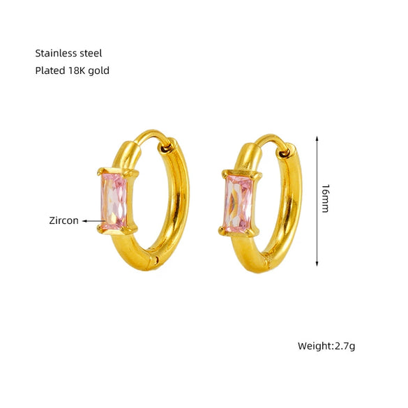 Women's Simple Fashion Square Zircon Inlaid 316L Stainless Steel 18K Gold Plated Geometric Earrings