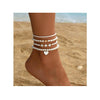Women's Simple Faux Pearl Beaded Anklet And Bracelet Set With Heart And Flower Geometric Design Stylish Fashion Jewelry