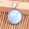 Women's Simple Flat Round Natural Stone Pendant Necklace In Stainless Steel With Bead Chain Fashion Jewelry
