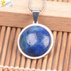 Women's Simple Flat Round Natural Stone Pendant Necklace In Stainless Steel With Bead Chain Fashion Jewelry