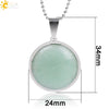 Women's Simple Flat Round Natural Stone Pendant Necklace In Stainless Steel With Bead Chain Fashion Jewelry