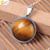 Women's Simple Flat Round Natural Stone Pendant Necklace In Stainless Steel With Bead Chain Fashion Jewelry