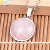 Women's Simple Flat Round Natural Stone Pendant Necklace In Stainless Steel With Bead Chain Fashion Jewelry