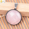 Women's Simple Flat Round Natural Stone Pendant Necklace In Stainless Steel With Bead Chain Fashion Jewelry