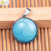 Women's Simple Flat Round Natural Stone Pendant Necklace In Stainless Steel With Bead Chain Fashion Jewelry