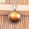 Women's Simple Flat Round Natural Stone Pendant Necklace In Stainless Steel With Bead Chain Fashion Jewelry