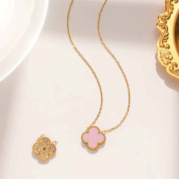 Women's Simple Flower Pattern Titanium Steel Bracelet With Gold Inlaid Four Leaf Clover Design