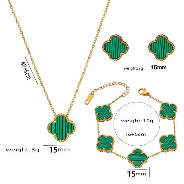 Women's Simple Flower Pattern Titanium Steel Bracelet With Gold Inlaid Four Leaf Clover Design