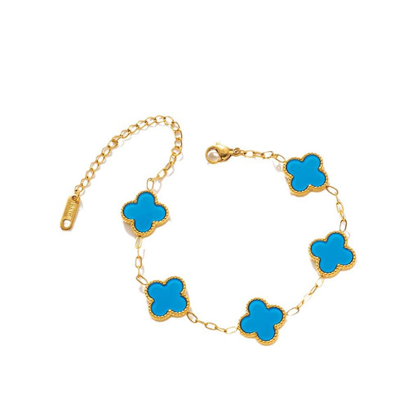 Women's Simple Flower Pattern Titanium Steel Bracelet With Gold Inlaid Four Leaf Clover Design