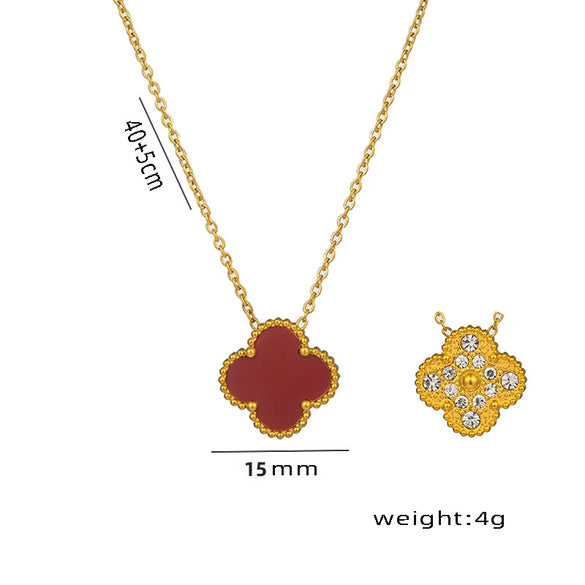 Women's Simple Flower Pattern Titanium Steel Bracelet With Gold Inlaid Four Leaf Clover Design