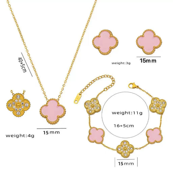 Women's Simple Flower Pattern Titanium Steel Bracelet With Gold Inlaid Four Leaf Clover Design