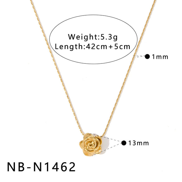 Women's Simple Flower Zircon Pendant Necklace In Stainless Steel With 18K Gold Vacuum Plating And Geometric Clavicle Chain Design