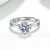 Women's Simple Four Prong Sterling Silver Geometric Ring With Electroplated Stone Accent Adjustable Open Ring