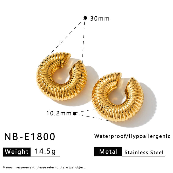 Women's Simple Geometric Circle Stainless Steel Ear Clips With Hollow Design And 18K Gold Vacuum Electroplating