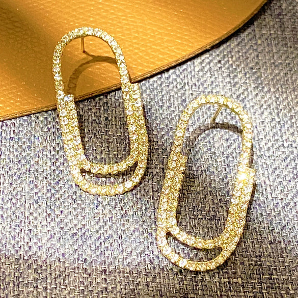Women's Simple Geometric Copper Diamond Paper Clip Earrings