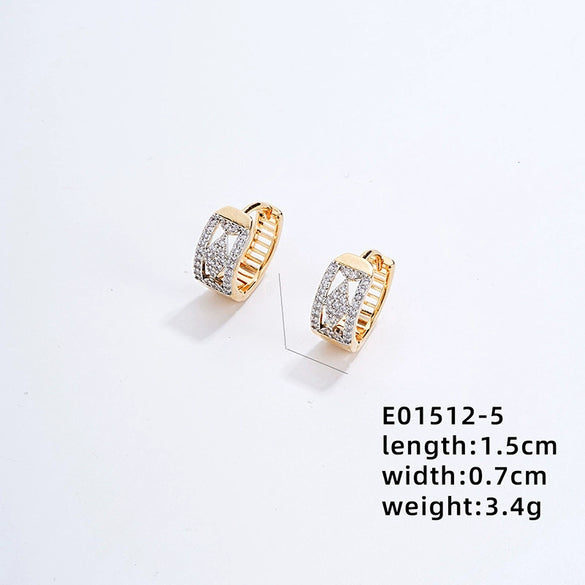 Women's Simple Geometric Copper Heartshaped Ushaped Ear Buckle Diamondembedded Electroplated Earrings Jewelry