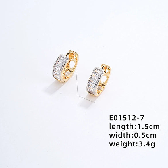 Women's Simple Geometric Copper Heartshaped Ushaped Ear Buckle Diamondembedded Electroplated Earrings Jewelry