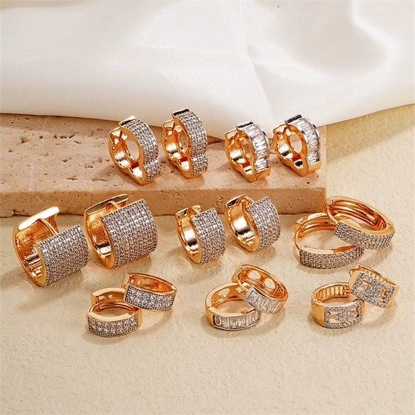 Women's Simple Geometric Copper Heartshaped Ushaped Ear Buckle Diamondembedded Electroplated Earrings Jewelry
