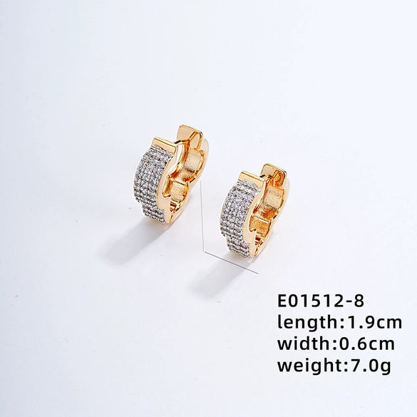 Women's Simple Geometric Copper Heartshaped Ushaped Ear Buckle Diamondembedded Electroplated Earrings Jewelry