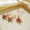 Women's Simple Geometric Copper Necklace And Earrings Set With Zircon Crystal Pendant Bridal Jewelry