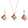 Women's Simple Geometric Copper Necklace And Earrings Set With Zircon Crystal Pendant Bridal Jewelry