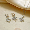 Women's Simple Geometric Copper Necklace And Earrings Set With Zircon Crystal Pendant Bridal Jewelry