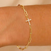 Women's Simple Geometric Copper Paperclip Cross Bracelet With Zircon Inlay And Electroplated Finish Fashion Jewelry Gift
