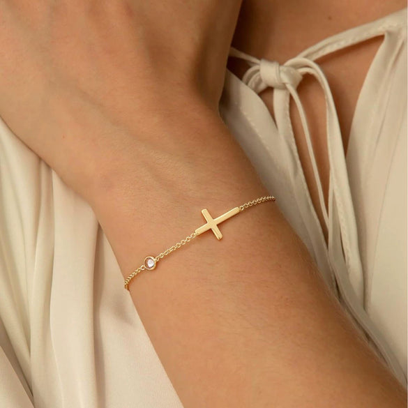 Women's Simple Geometric Copper Paperclip Cross Bracelet With Zircon Inlay And Electroplated Finish Fashion Jewelry Gift