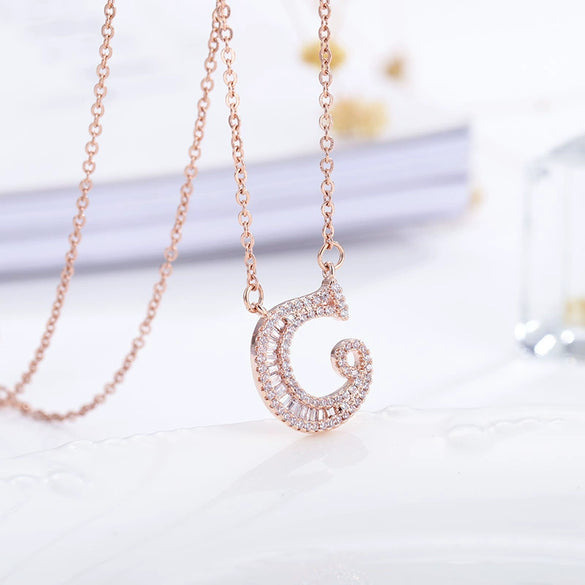 Women's Simple Geometric Copper Pendant Necklace With Rose Gold Tone Zircon Micro Inlay And Cross Chain