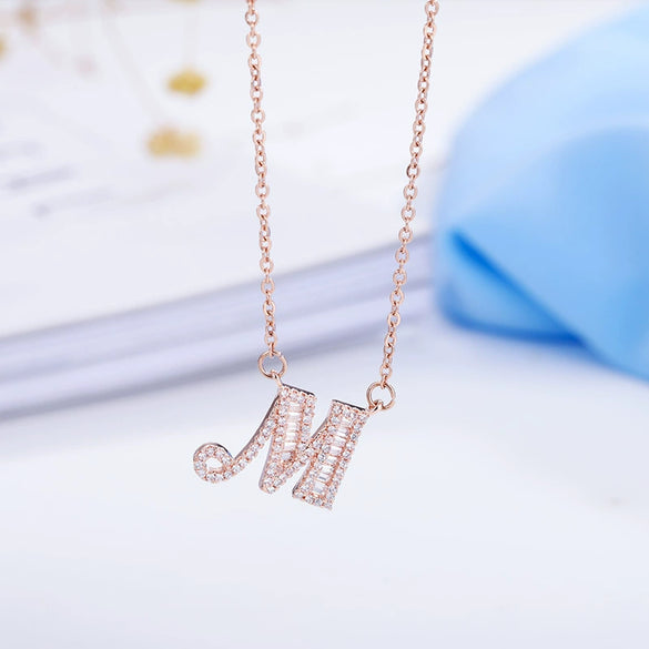 Women's Simple Geometric Copper Pendant Necklace With Rose Gold Tone Zircon Micro Inlay And Cross Chain