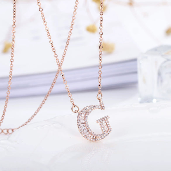 Women's Simple Geometric Copper Pendant Necklace With Rose Gold Tone Zircon Micro Inlay And Cross Chain