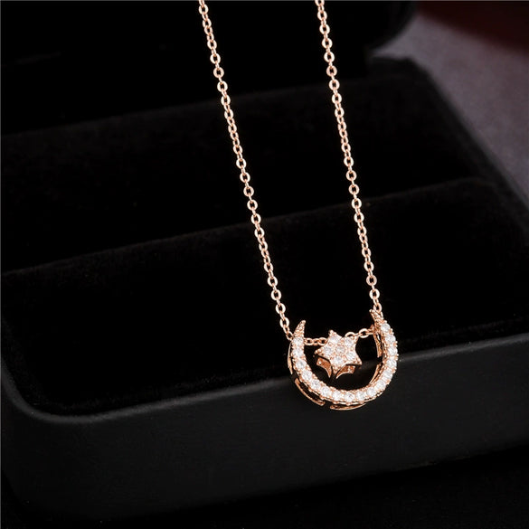 Women's Simple Geometric Copper Pendant Necklace With Rose Gold Tone Zircon Micro Inlay And Cross Chain