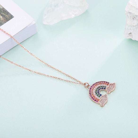 Women's Simple Geometric Copper Pendant Necklace With Rose Gold Tone Zircon Micro Inlay And Cross Chain