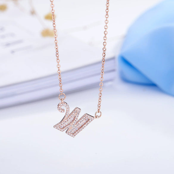Women's Simple Geometric Copper Pendant Necklace With Rose Gold Tone Zircon Micro Inlay And Cross Chain