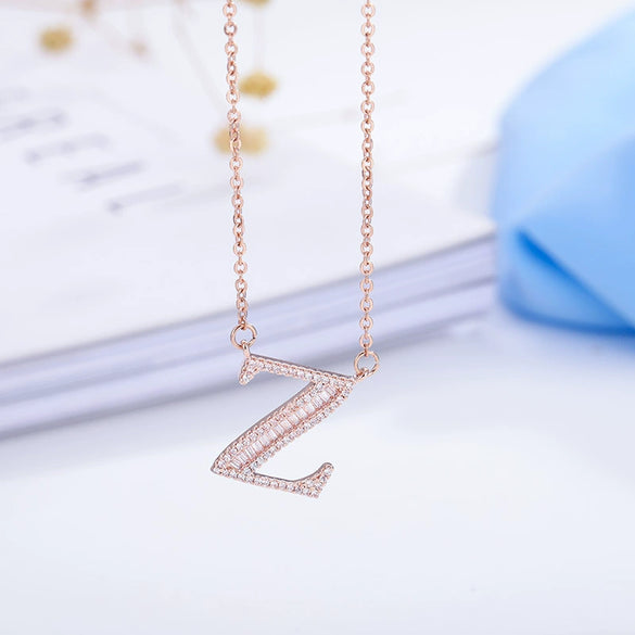Women's Simple Geometric Copper Pendant Necklace With Rose Gold Tone Zircon Micro Inlay And Cross Chain