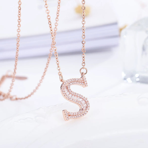 Women's Simple Geometric Copper Pendant Necklace With Rose Gold Tone Zircon Micro Inlay And Cross Chain