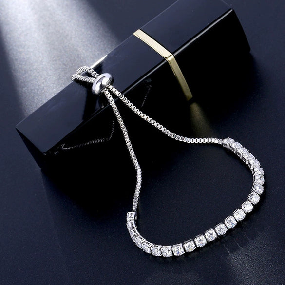 Women's Simple Geometric Copper Pull Bracelet With Claw Set Zircon Diamond Style Fashion Jewelry