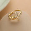 Women's Simple Geometric Copperplated Real Gold Zircon Cross Open Ring With Micro Inlay